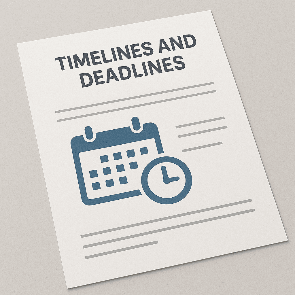 Sheet of paper with the words 'Timelines & Deadlines'